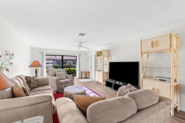4858 Equestrian Rd Unit B, Boynton Beach, FL 33436 - living room featuring light wood-style flooring, ceiling fan, and a textured ceiling