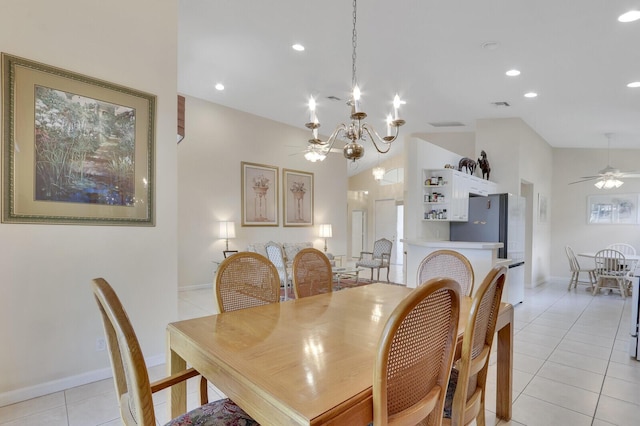 257 NW Toscane Trl, Port Saint Lucie, FL 34986 - dining room featuring a ceiling fan, a chandelier, light tile patterned floors, baseboards, and recessed lighting