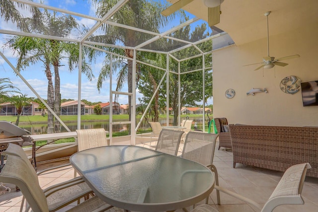 257 NW Toscane Trl, Port Saint Lucie, FL 34986 - sunroom with ceiling fan, a water view, and outdoor dining area