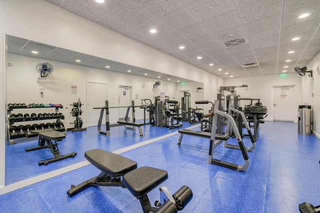 9650 S Ocean Dr Unit 1604, Jensen Beach, FL 34957 - exercise room featuring recessed lighting, a drop ceiling, and baseboards