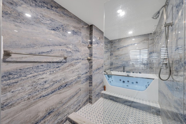 12 Royal Palm Way Unit 605, Boca Raton, FL 33432 - full bathroom featuring a marble finish shower, a jetted tub, and recessed lighting