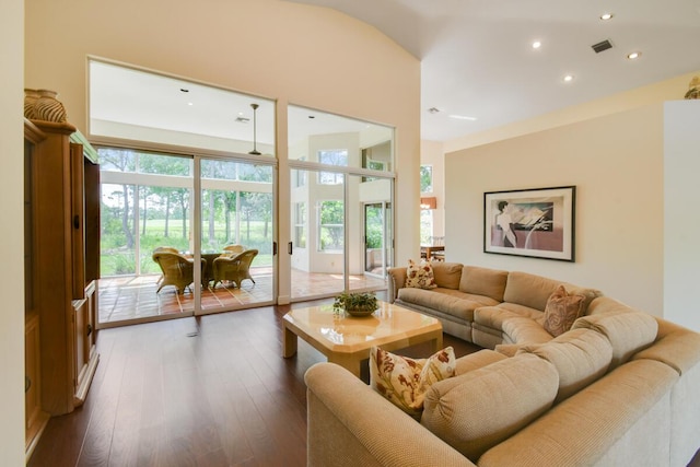 13312 NW Maplewood Rd, Palm City, FL 34990 - living room with dark wood-style floors and recessed lighting