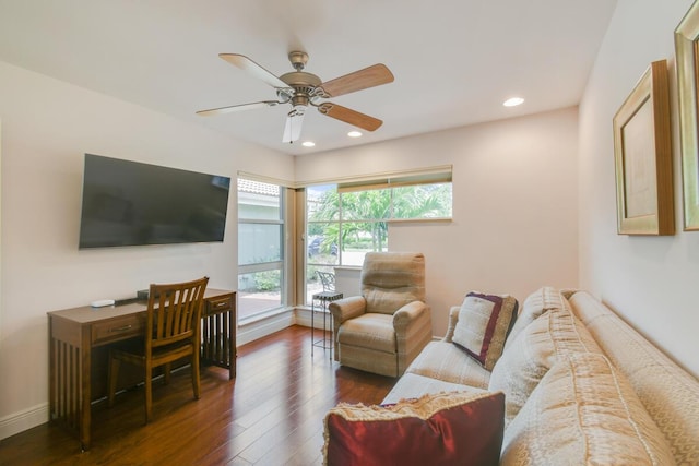 13312 NW Maplewood Rd, Palm City, FL 34990 - living room with ceiling fan, wood finished floors, recessed lighting, and baseboards