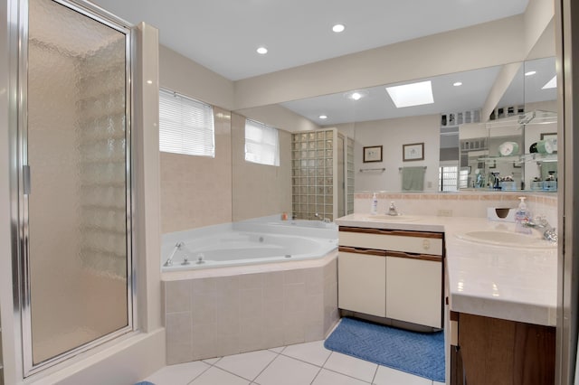 5898 Vista Linda Ln, Boca Raton, FL 33433 - full bath with a garden tub, double vanity, a shower stall, tile patterned flooring, and recessed lighting