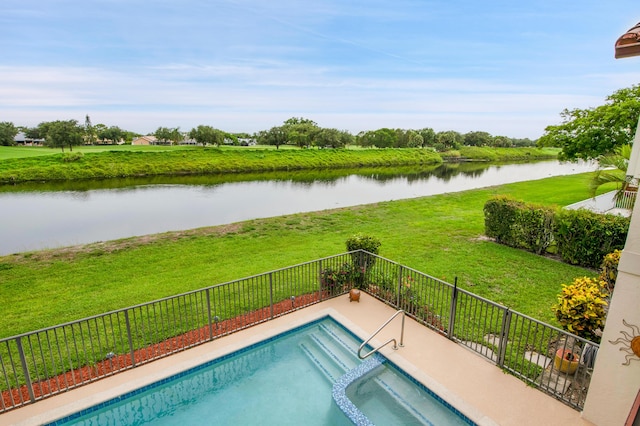 5898 Vista Linda Ln, Boca Raton, FL 33433 - view of swimming pool with a water view and a pool with connected hot tub