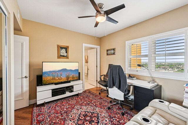 2640 Lake Shore Dr Unit 1510, Riviera Beach, FL 33404 - office area with a ceiling fan and wood finished floors
