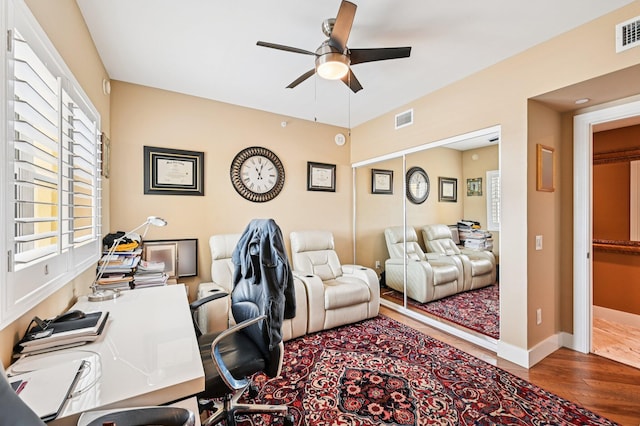 2640 Lake Shore Dr Unit 1510, Riviera Beach, FL 33404 - office area featuring wood finished floors and ceiling fan