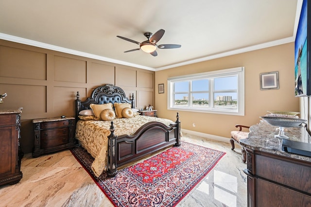 2640 Lake Shore Dr Unit 1510, Riviera Beach, FL 33404 - bedroom with crown molding, baseboards, and ceiling fan