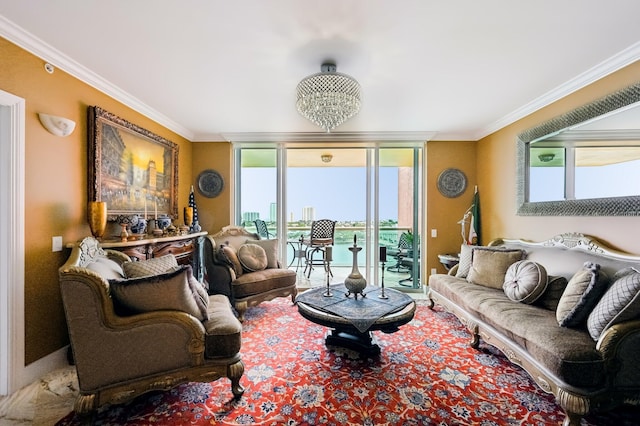 2640 Lake Shore Dr Unit 1510, Riviera Beach, FL 33404 - living room with crown molding and healthy amount of natural light