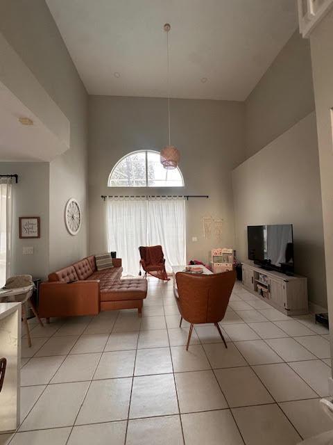 9202 Olmstead Dr, Lake Worth, FL 33467 - living room featuring a high ceiling and light tile patterned flooring