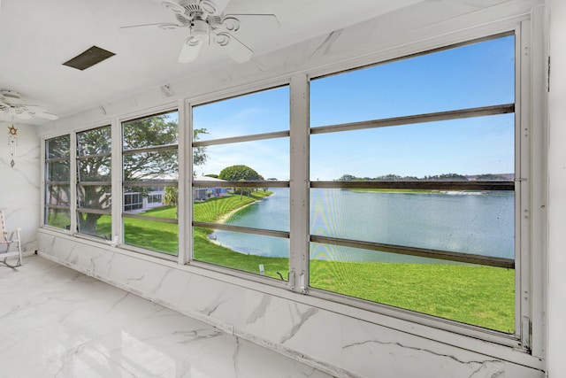 20 Somerset Unit A, West Palm Beach, FL 33417 - unfurnished sunroom featuring a water view and marble finish floors
