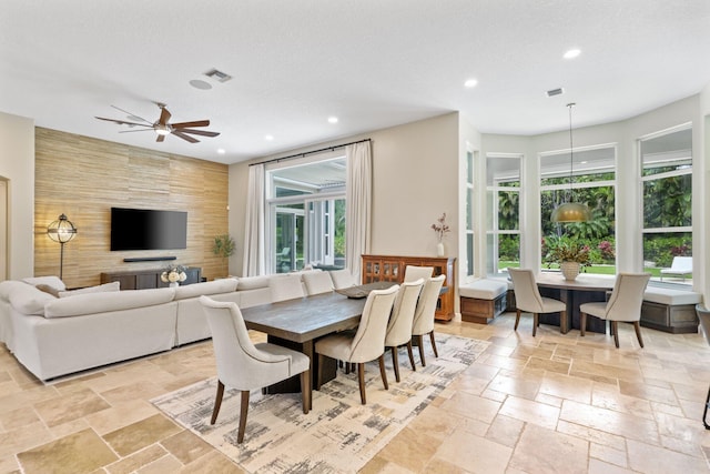 7815 Fairway Ln, West Palm Beach, FL 33412 - dining room with stone tile flooring, healthy amount of natural light, recessed lighting, and ceiling fan