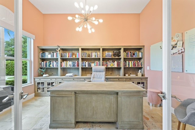 7815 Fairway Ln, West Palm Beach, FL 33412 - office space featuring a chandelier, french doors, and baseboards