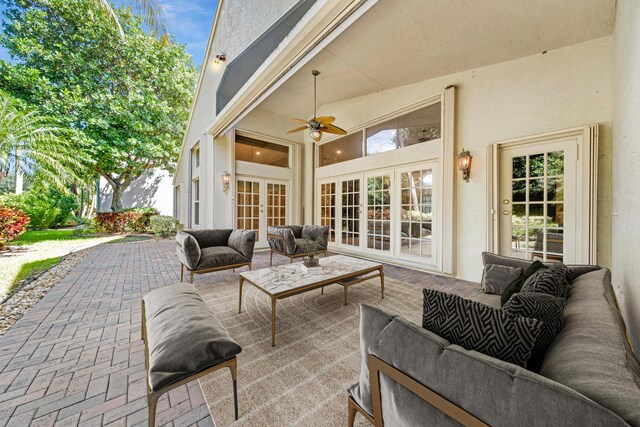 7535 Tarpon Cove Cir, Lake Worth, FL 33467 - view of patio / terrace featuring french doors, an outdoor hangout area, and a ceiling fan