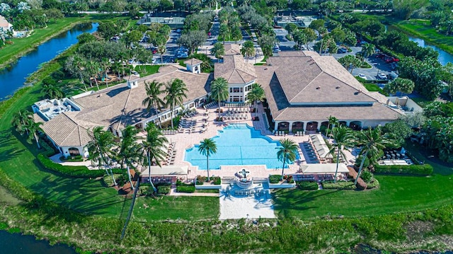 7535 Tarpon Cove Cir, Lake Worth, FL 33467 - bird's eye view of a pool area and a nearby body of water