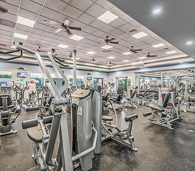 7535 Tarpon Cove Cir, Lake Worth, FL 33467 - exercise room with a paneled ceiling