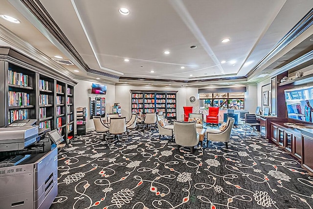 7535 Tarpon Cove Cir, Lake Worth, FL 33467 - carpeted dining area with ornamental molding, recessed lighting, and a raised ceiling