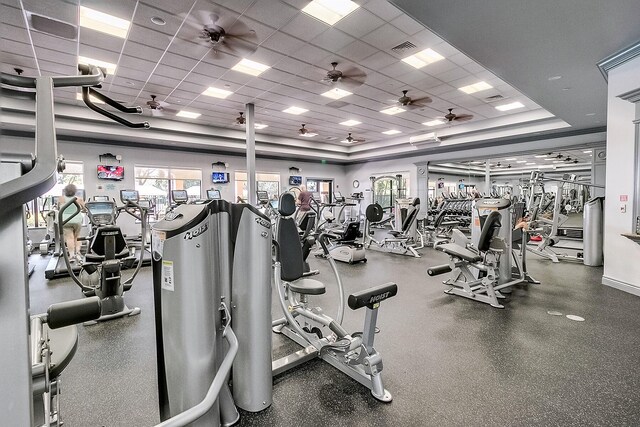 7535 Tarpon Cove Cir, Lake Worth, FL 33467 - gym with a drop ceiling and ceiling fan