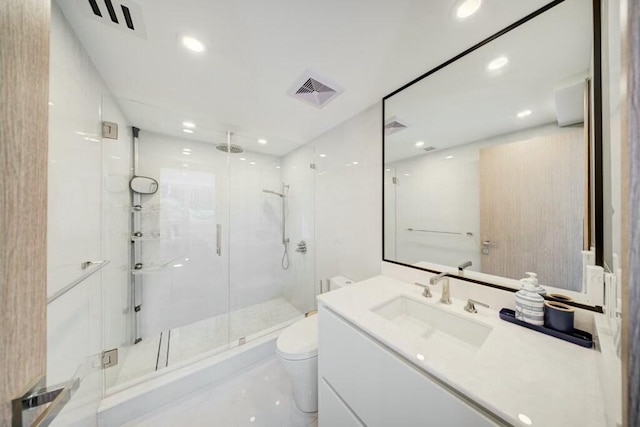 901 E Camino Real Unit 2A, Boca Raton, FL 33432 - full bath with toilet, a marble finish shower, vanity, and recessed lighting