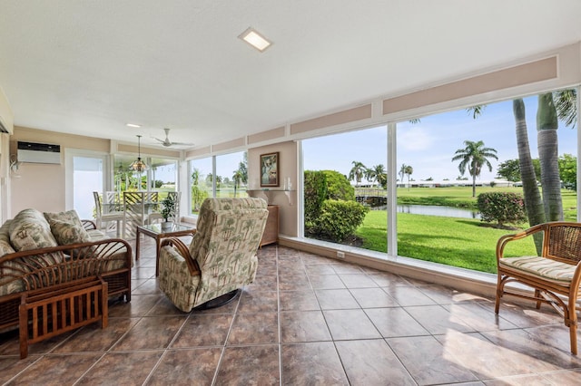 1803 SW 5th Ave, Boynton Beach, FL 33426 - sunroom with a water view, a wall mounted AC, and tile patterned floors