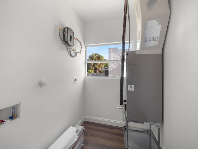 4107 Virginia Ter, West Palm Beach, FL 33405 - laundry area with hookup for an electric dryer, baseboards, hookup for a washing machine, and dark wood-style floors
