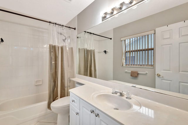 4610 Bucida Rd, Boynton Beach, FL 33436 - full bath with vanity, tile patterned flooring, toilet, and shower / bath combo with shower curtain