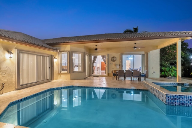 4610 Bucida Rd, Boynton Beach, FL 33436 - view of swimming pool with ceiling fan, a patio area, and a pool with connected hot tub