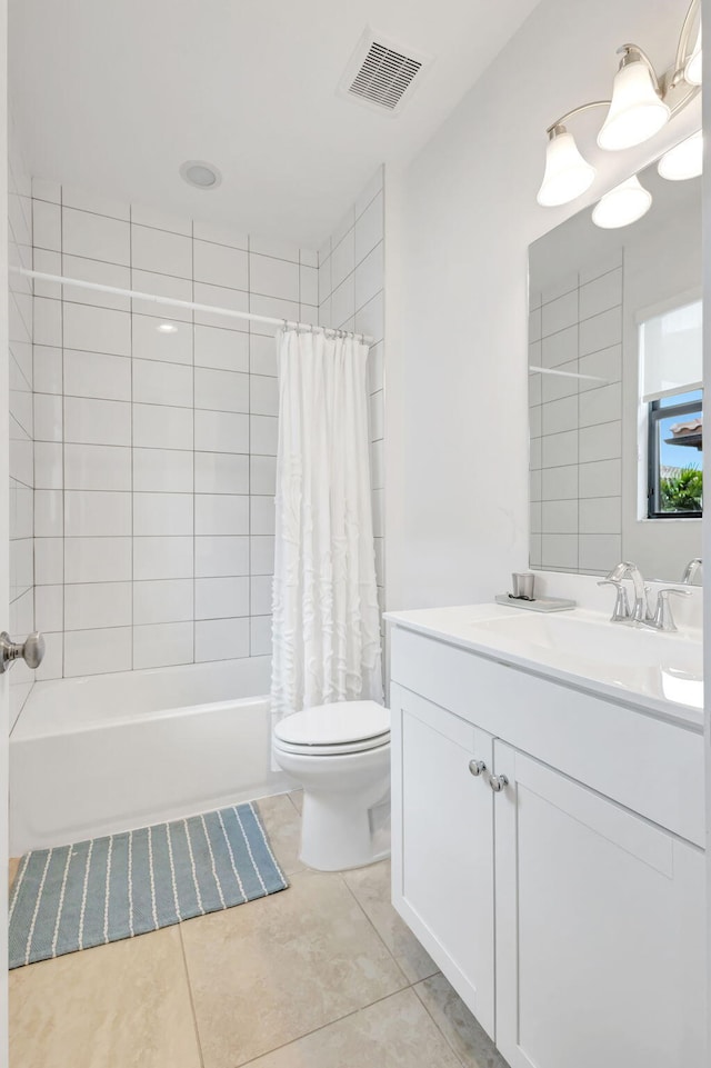 13291 Machiavelli Way, Palm Beach Gardens, FL 33418 - full bathroom with toilet, vanity, tile patterned flooring, and shower / tub combo with curtain