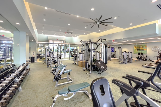 13291 Machiavelli Way, Palm Beach Gardens, FL 33418 - gym with recessed lighting and ceiling fan