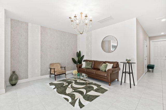 587 Sanderling Cir, Deerfield Beach, FL 33442 - tiled living room with a chandelier, baseboards, and recessed lighting