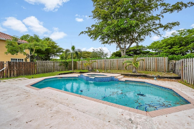7591 NW 29th St, Margate, FL 33063 - view of swimming pool with a patio area, a fenced backyard, and a pool with connected hot tub
