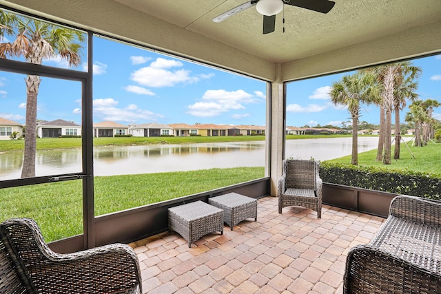 24038 SW Firenze Way, Port Saint Lucie, FL 34986 - sunroom featuring a ceiling fan, a water view, and a residential view