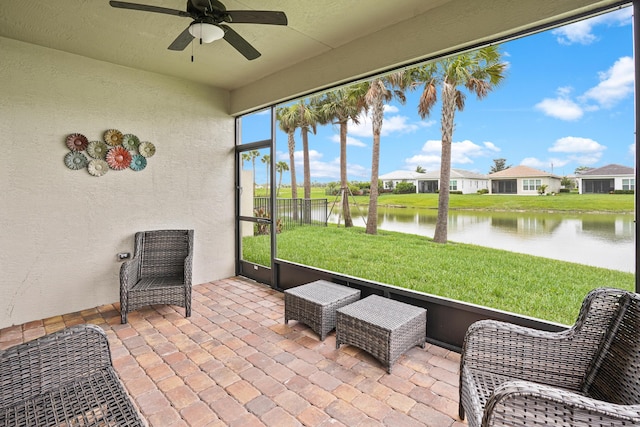 24038 SW Firenze Way, Port Saint Lucie, FL 34986 - sunroom / solarium featuring a water view and a ceiling fan