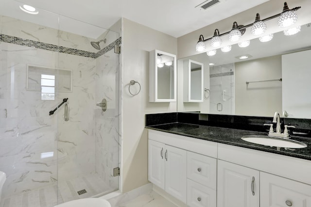 2430 Deer Creek Country Club Blvd Unit 205-2, Deerfield Beach, FL 33442 - full bathroom featuring a marble finish shower, vanity, and marble finish flooring