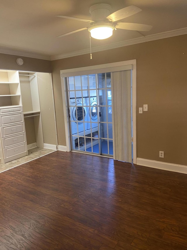 294 Brittany Unit G, Delray Beach, FL 33446 - unfurnished room with a ceiling fan, wood finished floors, crown molding, and baseboards