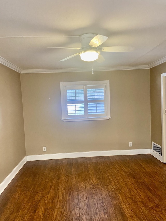 294 Brittany Unit G, Delray Beach, FL 33446 - unfurnished room with a ceiling fan, dark wood-style flooring, and crown molding