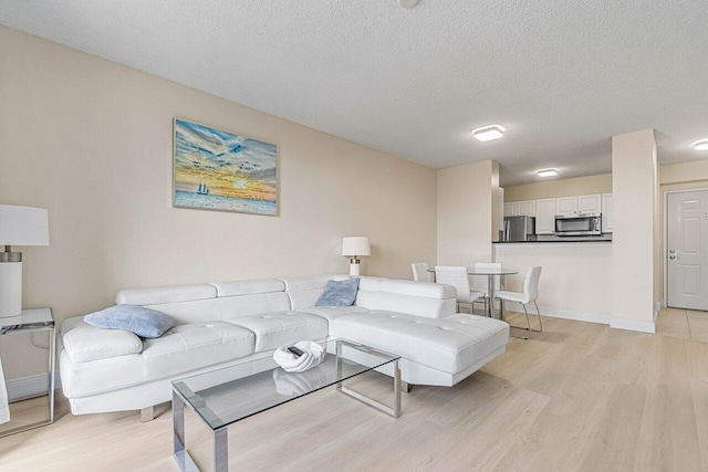 651 Okeechobee Blvd Unit 408, West Palm Beach, FL 33401 - living room featuring light wood finished floors, a textured ceiling, and baseboards