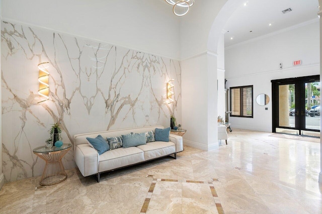 651 Okeechobee Blvd Unit 408, West Palm Beach, FL 33401 - common area featuring a high ceiling, ornamental molding, and recessed lighting
