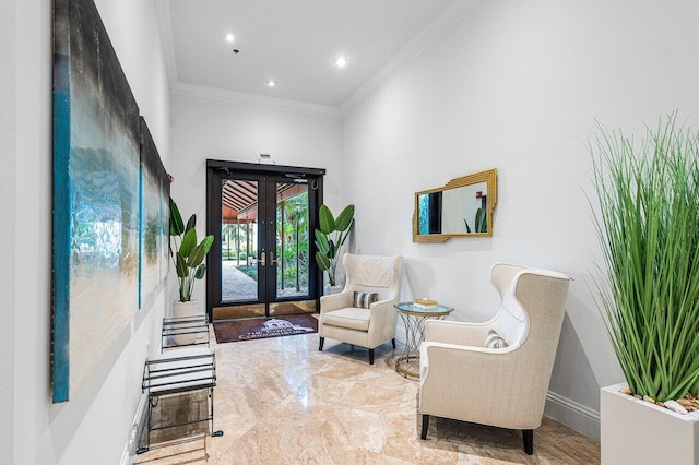 651 Okeechobee Blvd Unit 408, West Palm Beach, FL 33401 - entrance foyer with crown molding, french doors, marble tiled floors, and recessed lighting