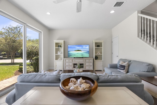 2757 Wymberly Dr, Jupiter, FL 33458 - living room featuring ceiling fan, baseboards, and recessed lighting