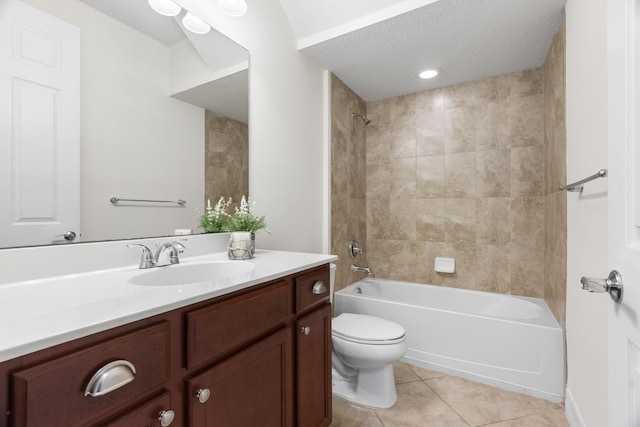 2757 Wymberly Dr, Jupiter, FL 33458 - bathroom with vanity, tile patterned flooring, toilet, tub / shower combination, and a textured ceiling