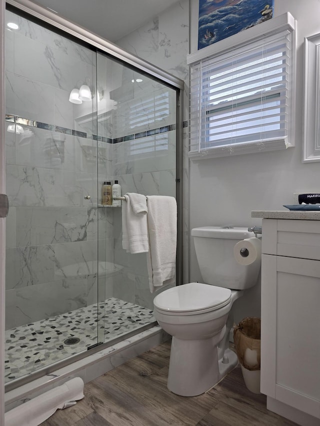 319 N J St, Lake Worth Beach, FL 33460 - full bath featuring wood finished floors, toilet, a shower stall, and vanity