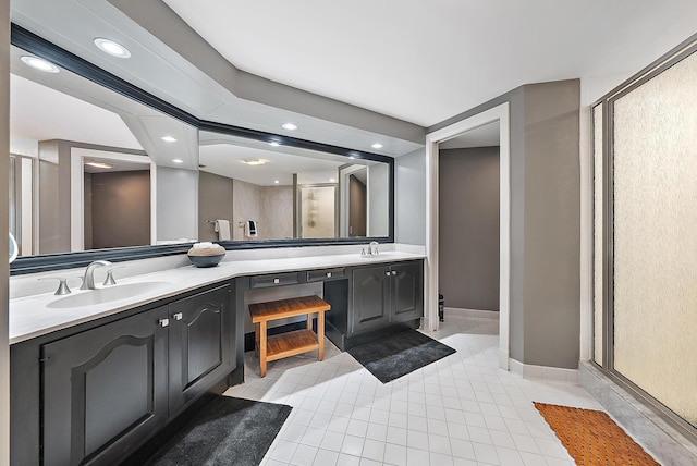 1124 Marine Way W D2R + Boat Slip 19, North Palm Beach, FL 33408 - bathroom featuring a shower stall, double vanity, recessed lighting, tile patterned flooring, and toilet