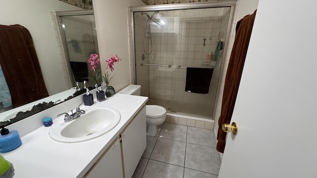 1301 Waterview Cir, Palm Springs, FL 33461 - bathroom with toilet, vanity, tile patterned floors, and a shower stall