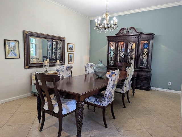3104 SW Porpoise Cir, Stuart, FL 34997 - dining space featuring a chandelier, crown molding, baseboards, and tile patterned flooring