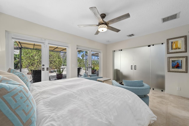 1501 S Palmway, Lake Worth, FL 33460 - bedroom with french doors, access to exterior, and a ceiling fan