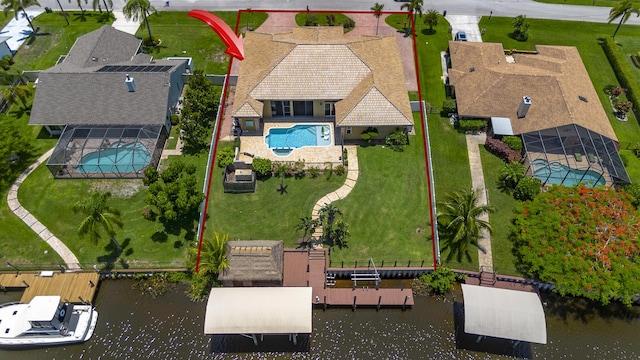 401 SE Verada Ave, Port Saint Lucie, FL 34983 - view of property location featuring a pool, property boundaries highlighted, and a large body of water