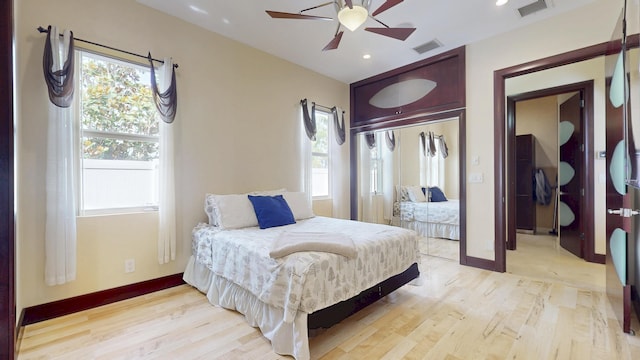 401 SE Verada Ave, Port Saint Lucie, FL 34983 - bedroom with light wood-type flooring, baseboards, recessed lighting, and a ceiling fan