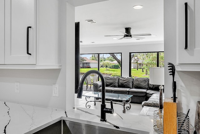 6170 Brandon St, Palm Beach Gardens, FL 33418 - living room with ornamental molding, ceiling fan, and recessed lighting