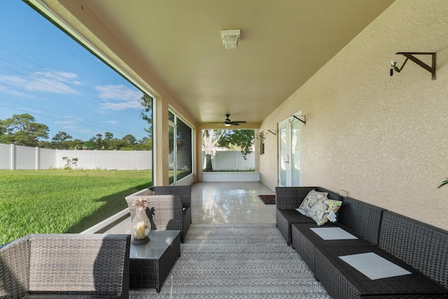 6057 Ridgelake Cir, Vero Beach, FL 32967 - view of patio / terrace with a ceiling fan and an outdoor hangout area